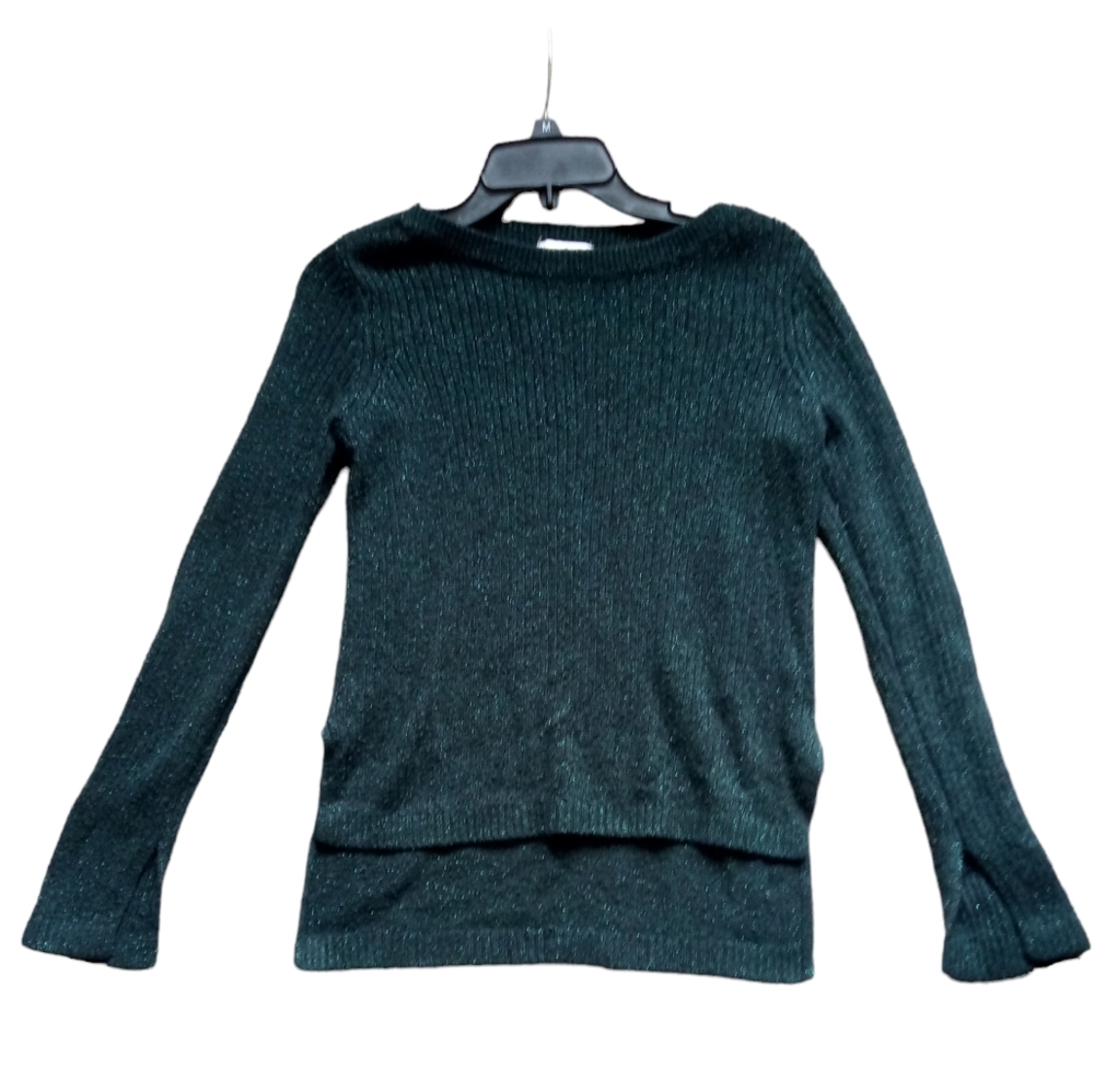 H&M Women's Wool Blend Blue Green Glitter Hi-Lo Boatneck Sweater